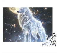 Ghost Wolf Moon Family 1000 Piece Puzzle for Adults Mystical Glowing White Wolf Under Full Moon Premium Sturdy Challenging Stress Relief 38x26cm/1000pcs