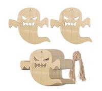 Ghost Wooden Halloween Blank Wood with Twines Art Unfinished Ornaments for Christmas Wedding Birthday Party Halloween Thanksgiving Day Decoration 20Pcs