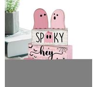 Ghost Wooden Sign, Decorative Ghost Block Signs, Block Decorative for Kitchen Coffee Bar Indoor Home Shelf Party