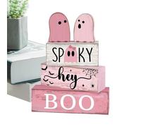 Ghost Wooden Sign - Wooden Ghost Halloween Tiered Tray Decor,Centerpiece Block Display Decorative for Kitchen Coffee Bar Indoor Shelf Party Holiday Season