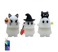 Ghostees Mystery Phone Buddy, Cute Strong Adhesive Cling Decoration For Smartphone, Stick-on Halloween Ghost & Pumpkin Phone Case Topper Figure, Fun Desk Accessory For All Phones