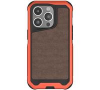 Ghostek Atomic Slim Magnetic iPhone 15 Pro Case, Compatible with MagSafe Accessories, Aluminum Metal Frame, Rugged Heavy Duty (6.1 Inch, Orange with Tan Fabric)