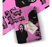 Ghostface Birthday Gift Wrap, Funny Horror Gift Wrap, Scream Movie Party Paper, Pink Slasher Scary Birthday Wrapping 6M Roll