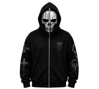 Ghostface Hoodie Sweatshirt for Men/Women Scary Face Mask Full Zip Hoodie Halloween Costume Ghost Face Hooded Jacket Horror Movie Oversized Jumper Long Sleeve Pullover