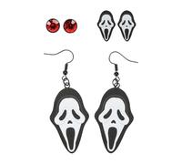 Ghostface Oversized Character and Stud Earrings Set, OSFA, Zinc, No Gemstone, OSFA, Zinc, No Gemstone
