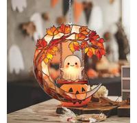 GhostHalloween Pumpkin Stained Glass Window Hanging Halloween Suncatchers for Garden Home Windows Hanging Decoration, 7. 87inch Halloween Props (Orange, 10x10cm)