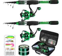 Ghosthorn Fishing Rod and Reel Combo 2 Pack Graphite Telescoping Fishing Pole Collapsible Portable Travel Kit with Carrier Bag for Freshwater Fishing Gift for Men Women (1.8M 6FT)