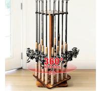 Ghosthorn Fishing Rod Holders for Garage 360 Degree Rotating Fishing Pole Rack, Floor Stand Holds up to 16 Rods Wood Fishing Gear Equipment Storage Organizer, Fishing Gifts for Men