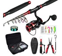 Ghosthorn Fishing Rod&Reel Combo Telescopic Pole Kit Fishing Gear Starter Compact with Plier, Carrier Bag for Freshwater Saltwater Gifts for Men Women (2.4m)