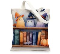 Ghostly Canvas Bags Ghost Pattern Reusable Grocery Bags Lightweight Washable with Shoulder Strap, various, 13x15 Inch