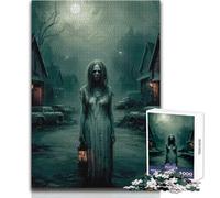 Ghostly Figure in A Haunted Village 1000 Piece Jigsaws for Teenagers Fun Learning with Brain Game Perfect Thoughtful Festive Present Size 38x26cm