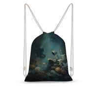 Ghostly Figure Reading Flowers Vintage Aesthetics Drawstring Backpack Canvas String Bag Lightweight Sports Gym Bag for Men Women
