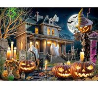 Ghostly Gathering Halloween Jigsaw Puzzle 550 Piece by VCC - Haunted House - Large Pieces - Fully Interlocking & Randomly Shaped Pieces - 24" x 18"