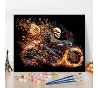 Ghostly Knight Paint by Numbers for Adults Beginners Kits Ghostly Knight on a Motorbike of Flowers DIY Oil Painting Kit Skeleton Abstract Picture Canvas Craft for Home Wall Decor Gift 16x20Inch