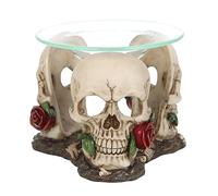 Ghostly Skull Rose Oil Burner: Alluring Wax Warmer with Red Roses for Haunting Home Fragrance -