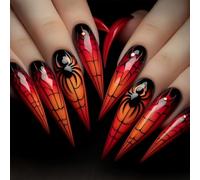 Ghostly Spiders Web Pattern Fake Nails Almond Shape Stylish Halloween Nails Art Quick Application For Festive Event Halloween Press On Nail