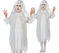 Ghostly Spirit Costume Girls Halloween Ghost Bride Fancy Dress Outfit + Wig