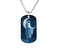 Ghostly Woman In The Moon Funny Memorial Necklace Lightweight Printed Photo Necklaces Metal Tag Pendant
