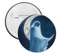 Ghostly Woman In The Moon Round Tinplate Brooches Colorful Fashion Button Pins Badge for Backpacks Shirts Scarf