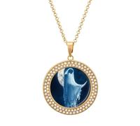 Ghostly Woman In The Moon Shiny Diamond Necklace for Women Personalized Round Pendant Chain Jewel Gift