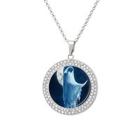 Ghostly Woman In The Moon Shiny Diamond Necklace for Women Personalized Round Pendant Chain Jewel Gift