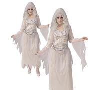 Ghostly Woman Ladies Halloween Ghost Ghoul Fancy Dress Costume UK 6-18