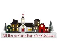 GHOSTMAGIC Christmas Decorations Sign, LED Lighted Christmas Village Decor, Rustic Wooden Merry Christmas Sign, Farmhouse Xmas Party Holiday Décor Centerpiece for Tiered Tray Mantel Home (6 buildings)