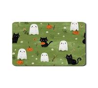 Ghosts and Cats Dish Drying Mats For Kitchen Counter, Cute Green Halloween Absorbent Rubber Dish Drainer Rack Mat, PU Leather Drying Pad For Kitchen Decor 12x20 Inch