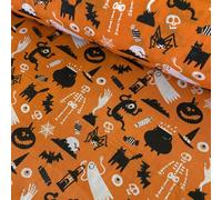 Ghosts and Ghouls Halloween Polycotton Fabric, for Sewing, Quilting, Crafts, Home Décor (Orange)