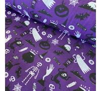 Ghosts and Ghouls Halloween Polycotton Fabric, for Sewing, Quilting, Crafts, Home Décor (Purple)