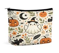 Ghosts Bats Spider Web Witches Hats PU Leather Cosmetic Bag for Women Portable Travel Makeup Pouch with Zipper Cute Toiletry Bag Ideal Gift for Girls Ladies Mom