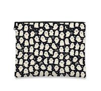 Ghosts Canvas with Zipper, Fanciful Cartoonish Stars Smiles Halloween Black Canvas with Zipper Makeup Bags for Women for Travel, Vanity, Bathroom Storage and Purse Organizer, Black, 7x9 Inch