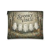Ghosts Canvas with Zipper, Fanciful Playful Flowers Trees Halloween Green Portable with Zipper Small Skincare Bag for Travel, Bathroom, Vanity, Purse Storage and Gifts, Green, 7x9 Inch, Whimsical
