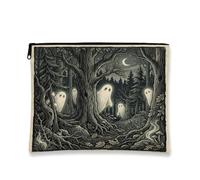 Ghosts Canvas with Zipper, Fanciful Spooky Trees Moon Halloween Black Canvas with Zipper Cosmetic Pouch for Travel, Bathroom, Vanity, Purse Storage and Gifts, Black, 7x9 Inch, Whimsical