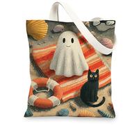 Ghosts Cat Canvas Tote Bags Cute Cartoon Animal Reusable Shopping Bags Stylish Beach Bags Lightweight Washable, various, 13x15 Inch