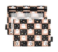 Ghosts Cute Checkered Plaid Pencil Pouch 3-Ring Binder Clear Pencil Case | 2 Pack Pencil File Bag, Waterproof, Zipper, Kids Boys Girls Adult Women Men, Large Capacity, School Office Supplies