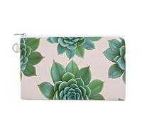 Ghosts Dance with Magic Coin Purse Canvas Wallet Cute Change Purse Small Storage Bag with Zipper, Green Succulent Pattern, One Size, Flowers and Animals