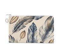 Ghosts Dance with Magic Coin Purse Canvas Wallet Cute Change Purse Small Storage Bag with Zipper, Hand Drawn Feathers, One Size, Flowers and Animals