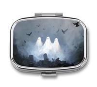 Ghosts Floating in The Sky Pill Box 2 Compartment Portable Medicine Pill Case Travel Pill Organizer for Pocket Purse