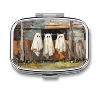 Ghosts Hanging on A Clothesline Pill Box 2 Compartment Portable Medicine Pill Case Travel Pill Organizer for Pocket Purse