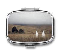 Ghosts in A Vintage Landscape Pill Box 2 Compartment Portable Medicine Pill Case Travel Pill Organizer for Pocket Purse