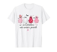 Ghosts in October We Wear Pink Breast Cancer Support Squad T-Shirt