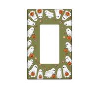 Ghosts Light Switch Cover Plate/Outlet, Playful Festive Pumpkins Candy Halloween Green Decorative Wall Plates for Home Living Room New Apartment Decor