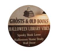 Ghosts & Old Books Halloween Library Vibes Metal Tin Sign Plaque