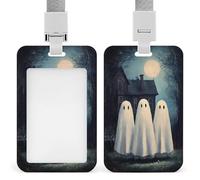Ghosts on Forest Path House ID Badge Holder Retractable Clip Card Holder Card Protector Name Badge Name Tag for Work Office Doctor Nurse