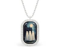 Ghosts on Forest Path House Rectangle Pendant Necklace Silver Women Jewelry Alloy Keychain Tag Jewelry