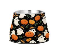 Ghosts Pumpkins Magic Hats Pattern Dog Raised Bowl, 540 ML Feeding Food Pet Bowl Stainless Steel Non-slip High Capacity Cat Bowl