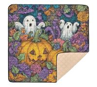 Ghosts & Pumpkins with Flowers Soft Thick Baby Gym & Activity Mat for Indoor Outdoor Comfortable Tummy Time Activity Mat for Babies Infants Toddlers, 50'' x 50''