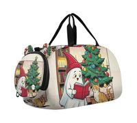 Ghosts Reading Books Christmas Girl's Gym Duffel Bag with Shoes Compartment Large Capacity Sport Gym Tote Bags for Travel, Sports, Duffel, Weekender