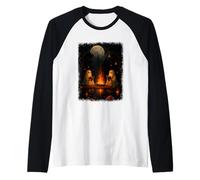 Ghosts Reading by Campfire Under Full Moon Raglan Baseball Tee